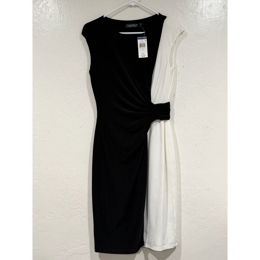 Lauren Ralph Lauren Black White Colorblock Sheath Dress Size 4 NWT - Picture 2 of 7
